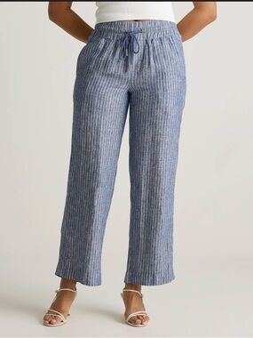 Quince Blue Pinstripe Wide Leg Linen Pants - Women